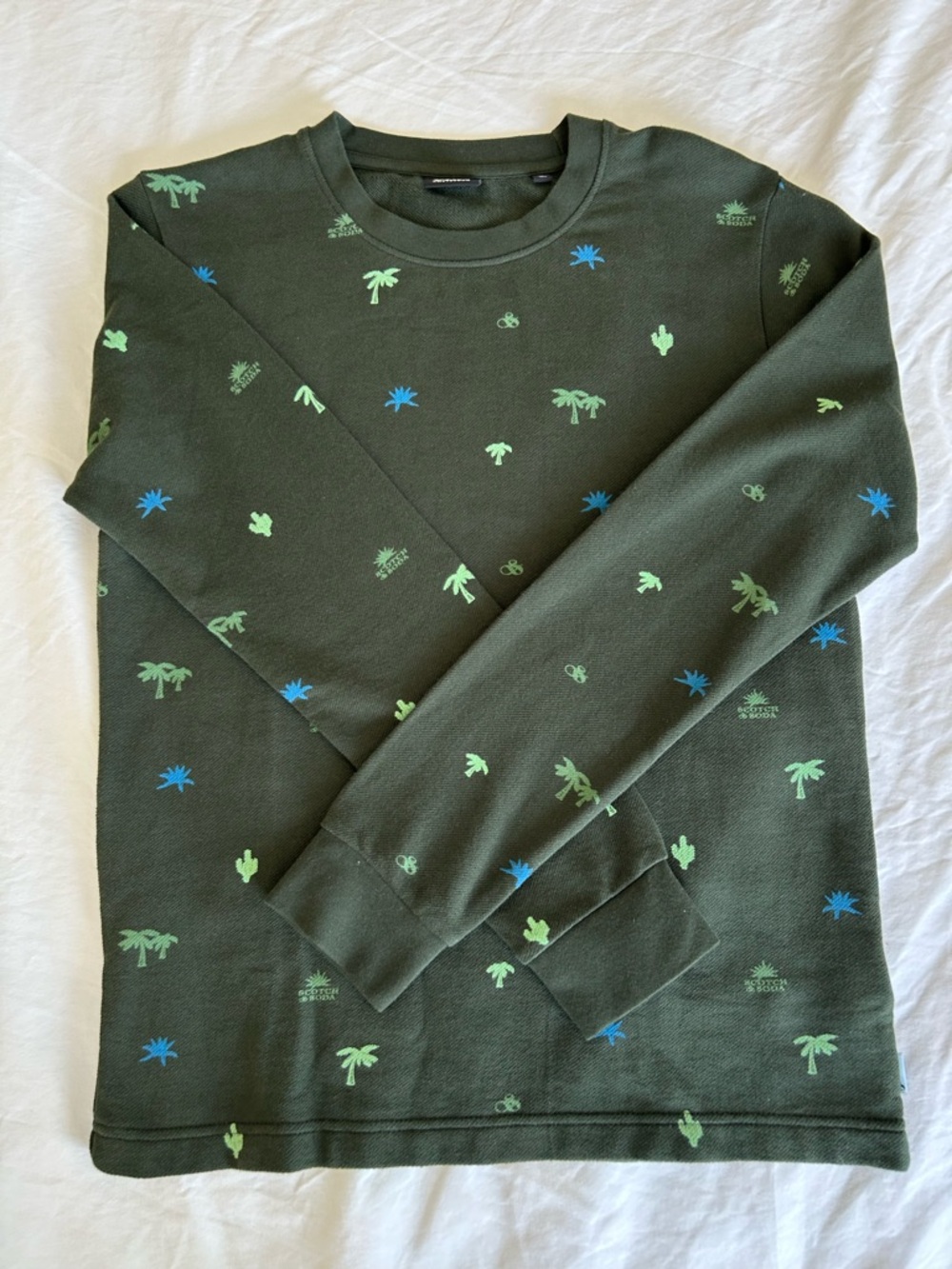 Scotch & Soda Boys Sz 16 Green Sweatshirt Preppy Palm Trees Plants Tropical